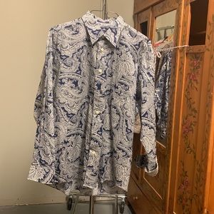 Alan Flusser Blue Printed Cotton Shirt L